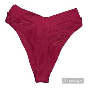 L*Space Pointelle Rib Court Bikini Bottom - Bitsy Cut Size S NWT Maroon